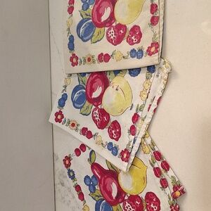 Vintage cloth napkin fruit and tulip print set of 3 12.5" x. 11.5" multicolor